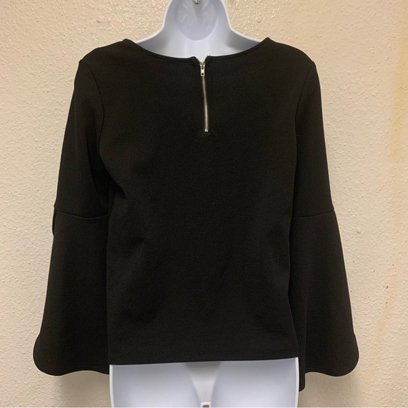 Green Envelope Black Bell Sleeve Blouse Zip Closure Women's Size S - Picture 3 of 8